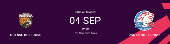 Aufstellung der Mannschaften für das Spiel Odense Bulldogs vs ZSC Lions
