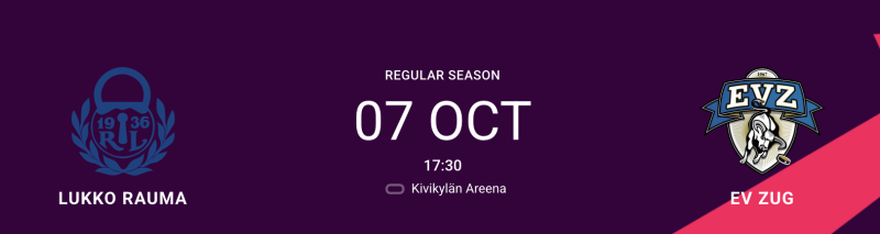 Formation des équipes pour le match Lukko Rauma vs Zoug
