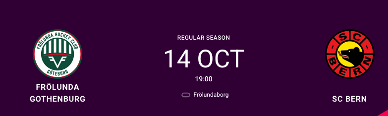 Formation des équipes pour le match Frölunda vs Berne